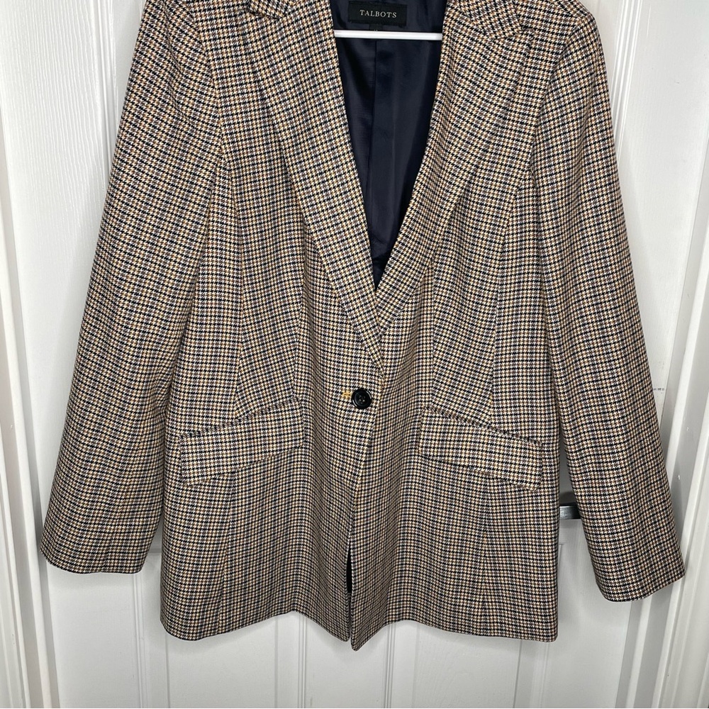 Talbots Houndstooth Wool Blend Woven From Italy Blazer Preppy Academia 14 - Picture 6 of 14